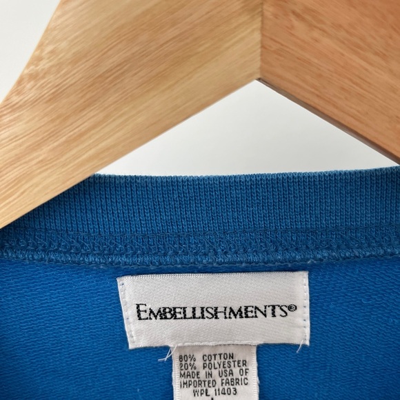 Vintage Bright Blue Blank Sweatshirt Embellishments Brand - Picture 2 of 4